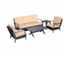 Outsunny Set Arredamento Esterno in Rattan Divano e Poltrone con Cuscini, Marrone e Beige