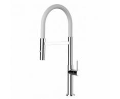 Rubinetto miscelatore lavello fontana cucina VIZIO minimal canna bianca estensibile e doccia