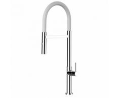 Rubinetto miscelatore lavello fontana cucina VIZIO minimal BIANCO con molla estensibile e doccia