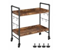 VASAGLE Carrello da Cucina in Stile Industriale, Carrello Portavivande Fisso o con Ruote