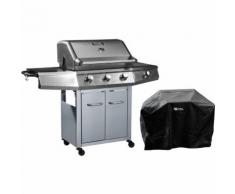 Barbecue a gas con LED Bingo 4 - 4 fuochi di cui 1 laterale - 14kW + Fodera di protezione - Argento