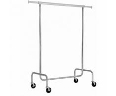 Stand Appendiabiti Portabiti Metallico Cromato con 1 Traversa Regolabile con Rotelle Carico Massimo