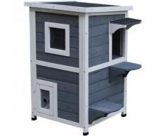 PawHut Cuccia per Animali Domestici da Esterno 2 Livelli Apribile in Legno Grigio e Bianco 51 x 51