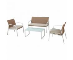 Salotto da Giardino Esterno Completo Tavolo Vetro Basso Divano Rattan Poltrona
