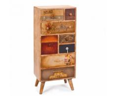 Cassettiera navan dim, 45x35x102h - legno massello marrone + pelle - Inter Link