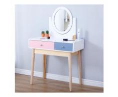Tavolo da Trucco Moderno, con 2 cassetti Grandi e binari, con Specchio Ovale, Bianco