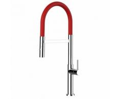 Rubinetto miscelatore lavello fontana cucina VIZIO minimal canna rossa estensibile e doccia