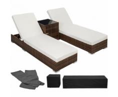 2 lettini in alluminio e polyrattan + tavolo - sdraio, sdraio da giardino, lettini da spiaggia