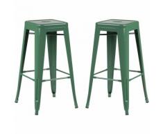 SKLUM Pack 2 Sgabelli Alti LIX Verde Felce Sala da Pranzo Cucina Bar Stile Industrial