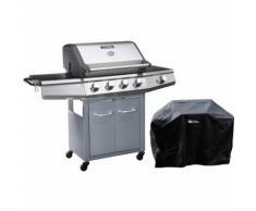 Barbecue a gas Bingo 5 - 5 piastre di cui 1 laterale - 15.2kW + Fodera di protezione - Argentato