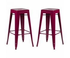 SKLUM Pack 2 Sgabelli Alti LIX Rosso Sangria Sala da Pranzo Cucina Bar Stile Industrial