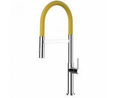 Rubinetto miscelatore lavello fontana cucina VIZIO minimal canna gialla estensibile e doccia