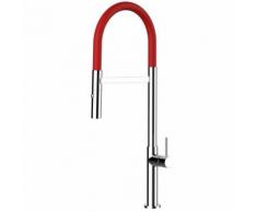 Rubinetto miscelatore lavello fontana cucina VIZIO minimal ROSSO con molla estensibile e doccia