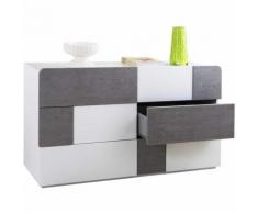 Cassettiera Con 6 Cassetti Laccato Bianco Lucido E Cemento Guide In Metallo H 82 Cm