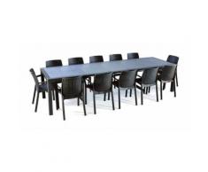 Keter Tavolo SYMPHONY Allungabile con 3 Estensioni Grafite e 12 Sedie con Braccioli BALI Grafite