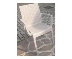 Poltrona Sedia In Resina Bistrot Con Braccioli Colore Bianco Effetto Rattan