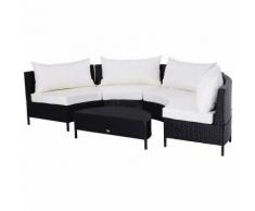 Outsunny Divano da Esterno in PE Rattan Nero con Cuscini Bianchi, Set 5 Pezzi con Tavolino