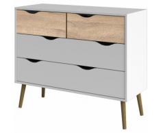 Dmora Cassettiera a quattro cassetti, colore bianco e rovere, cm 97 x 81 x 49.