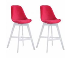 Set 2 Sgabelli Cucina Cannes In Velluto E Legno Rosso Bianco