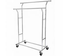 Stand Appendiabiti Portabiti in Ferro Cromato con 2 Traverse con Rotelle HSR12S