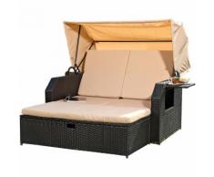 Letto Polyrattan in nero incl. tetto apribile Divano in rattan divano da giardino sedia a sdraio