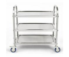 Carrello da ristorazione con 3 Ripiani,Carrelli da cucina con Ruote,in Acciaio Inox 95*55*95 cm