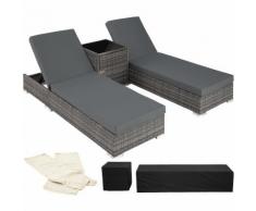 2 lettini in alluminio e polyrattan + tavolo - sdraio, sdraio da giardino, lettini da spiaggia