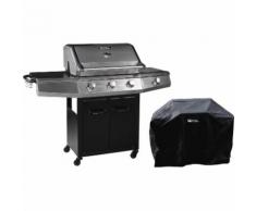Barbecue a Gas Bingo 4 - 4 piastre di cui 1 laterale - 14kW + Fodera di protezione- Nero