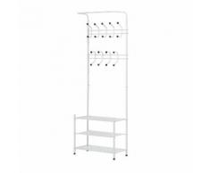 Appendiabiti Panchina Per Ingresso Con Scarpiera In Acciaio Bianco 67x30x185 Cm Benzoni