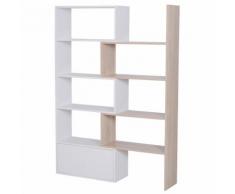 Libreria Scaffale A Ripiani Salvaspazio Per Soggiorno In Legno 141x29x176 Cm Bianco Rovere Benzoni