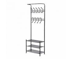 Appendiabiti Panchina Per Ingresso Con Scarpiera In Acciaio Nero 67x30x185 Cm Benzoni