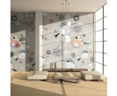 Fotomurale - Dolce Motivo Con Uccellini, Cuori E Piante 350x270cm Carta Da Parato Erroi