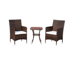 Set Salotto Da Giardino In Rattan Sintetico 2 Poltrone E Tavolino Marrone Miozzi