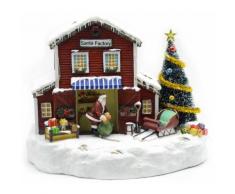 Villaggio Natalizio In Resina Con Luci E Suoni 21x26x17,5 Cm Fabbrica Di Babbo Natale Vanzetti