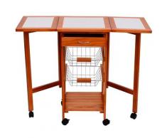 Carrello Da Cucina Servizio Ausiliare In Legno E Metallo Cromato Con 6 Ruote E Cassetto Benzoni