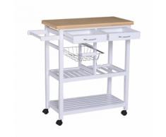 Carrello Da Cucina In Legno Con 2 Ripiani E Cassetti Bianco 84,5x37,2x85 Cm Benzoni
