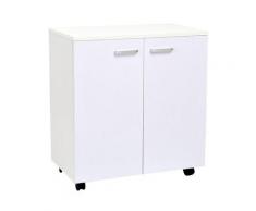 Mobile Tv In Legno Con Ruote E 2 Ante Bianco 60x35x65 Cm Benzoni