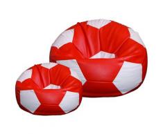 Poltrona A Sacco Pouf Ø100 Cm In Ecopelle Con Poggiapiedi Baselli Pallone Da Calcio Rosso E Bianco