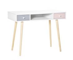 Scrivania Per Bambini 100x48x76,5 Cm In Legno Di Pino E Mdf Bianco Rosa E Grigio