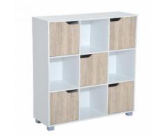 Libreria Scaffale Con 9 Scompartimenti Bianco E Rovere 89.5x30x93 Cm Benzoni