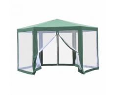Gazebo Esagonale 3,9x2,5 M Con Zanzariere In Ferro E Poliestere Verde Miozzi