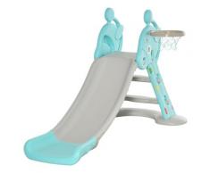 Scivolo Per Bambini 140x87x75 Cm Con Canestro E Pallone Basket Grigio E Blu