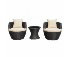 Set Salotto Da Giardino In Rattan Sintetico 2 Poltroncine Tonde Con Tavolino E Cuscini Marrone Miozzi