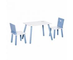 Set Tavolino Con 2 Sedie Per Bambini In Legno Azzurro E Bianco