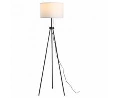 Lampada Da Terra Tripode In Metallo Con Paralume H152 Cm E27 Benzoni Nero E Bianco