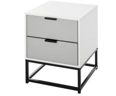 Comodino 39,5x40x48 Cm 2 Cassetti In Mdf E Acciaio Hmc Bianco E Grigio