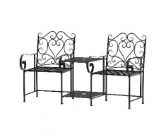 Panchina 2 Posti Da Giardino 160x61x96 Cm Con Tavolino Nera