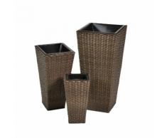 Set 3 Portavasi In Polyrattan 37x37h76cm Adami Alto Quadro Noce