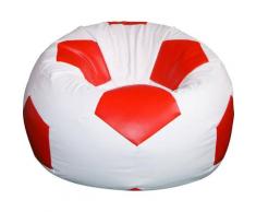 Poltrona A Sacco Pouf Ø100 Cm In Ecopelle Baselli Pallone Da Calcio Bianco E Rosso