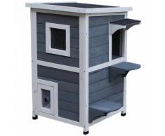 Cuccia Per Gatti Da Esterno 51x51x81,3 Cm In Legno Riotti Grigio E Bianco